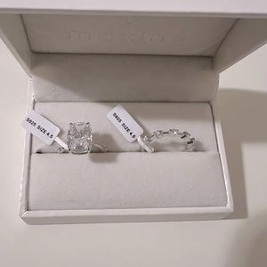 New Maxine Dainty Crushed Ice Radiant Sterling Silver Engagement Ring & Band